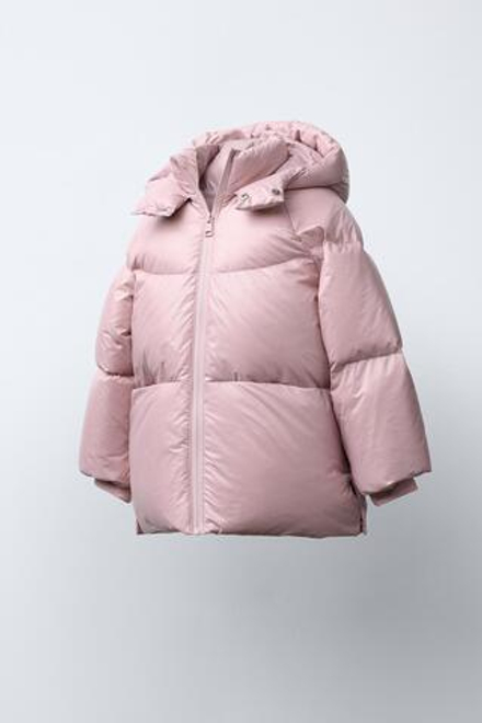 ZARA ПУХОВИК С НАПОЛНИТЕЛЕМ ИЗ ПЕРА И ПУХА WATER REPELLENT, РОЗОВЫЙ