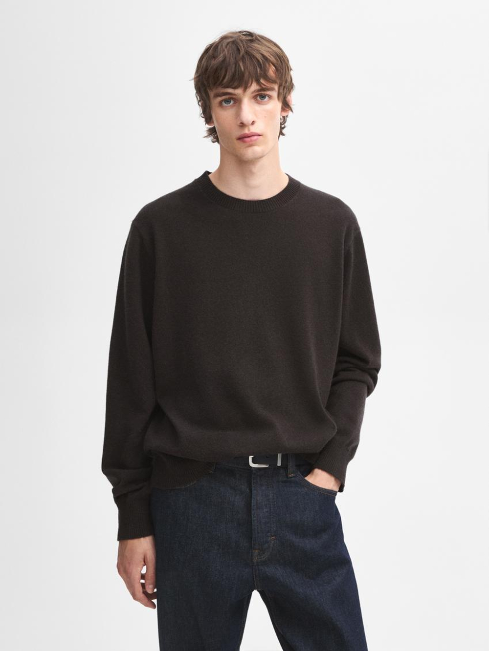 Massimo Dutti Джемпер из 100% кашемира с круглым вырезом, серый