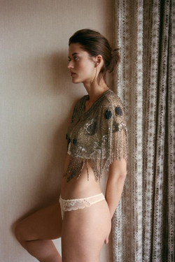 ZARA НАКИДКА С ВЫШИВКОЙ, БУСИНАМИ И БАХРОМОЙ, СЕРЕБРИСТЫЙ