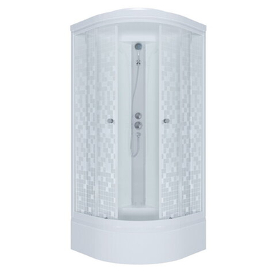 Душевая кабина "Стандарт 100*100 В" 1/4 круга, сред. подд., Аква, Мозаика, Белый, ДН4 (7 мест+сифон D50мм)