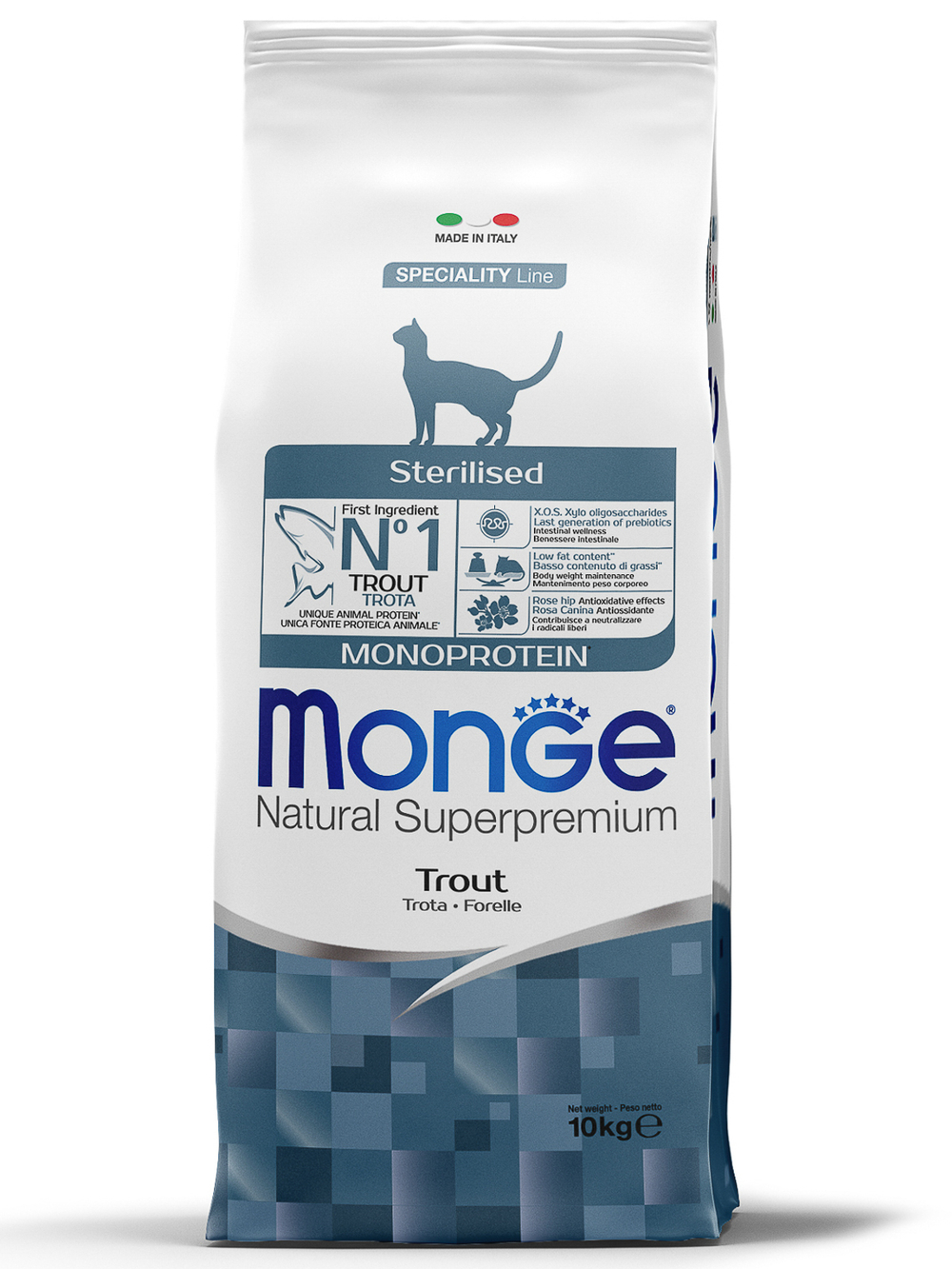 Сухой корм Monge Cat Speciality Line Monoprotein Sterilised для стерилизованных кошек с форелью 10 кг
