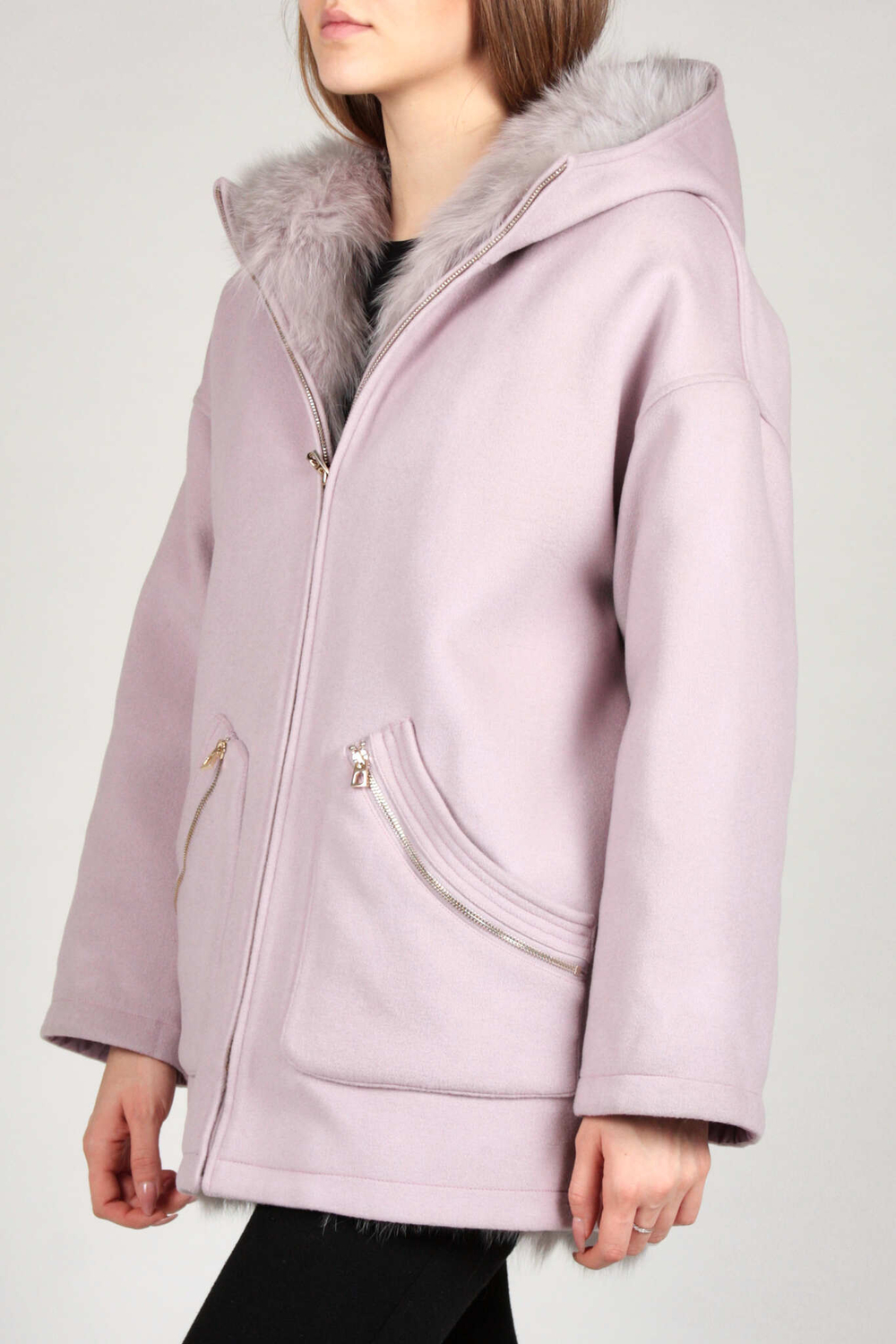 Пальто жен. DIEGO M 523 розовое лиса