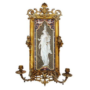 Канделябр настенный эпохи Наполеона III с фаянсовым орнаментом. Бронза, фарфор. Роспись, литье. XIX