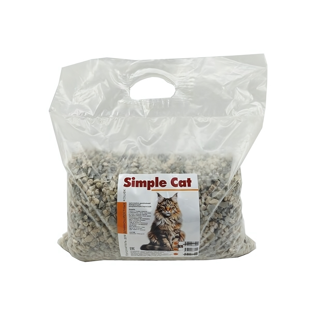 Наполнитель для кошачьего туалета минеральный впитывающий «Simple Cat» для длинношерстных кошек, 10 л