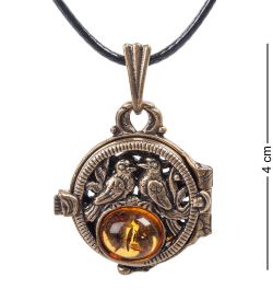 AM- 670 Подвеска «Медальон Голуби» (латунь, янтарь)