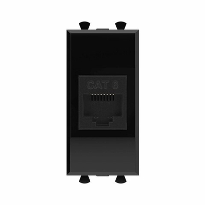 Компьютерная розетка RJ-45 без шторки модульная, кат.6, "Avanti", "Черный квадрат", 1 модуль