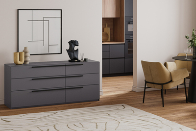 Комод Лорена Пакс-3 Серый Графит 162 PE 160*44*70 см, Серый   Фиеста