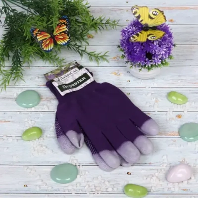 Перчатки нейлоновые «Аурэль» с ПВХ покрытием облив пальцев и точкой, фиолетовые 8 р-р ДоброСад
