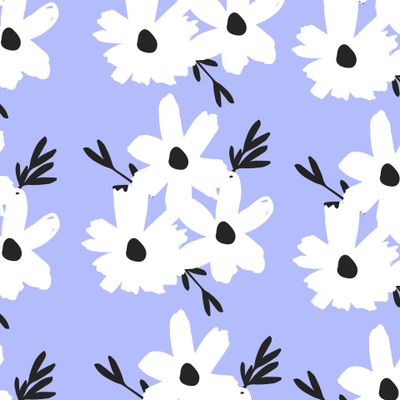 Белый силуэт цветов с черным центром на голубом
