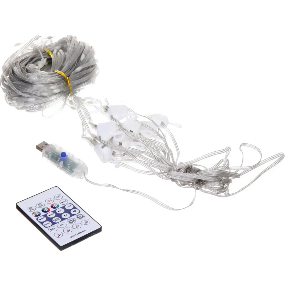 Гирлянда для дома ЗАНАВЕС ш3м* в3м 300 ламп LED, прозрачный провод, более 200 реж, IP-44 (управление с пульта д/у и с телефона). Мультицвет