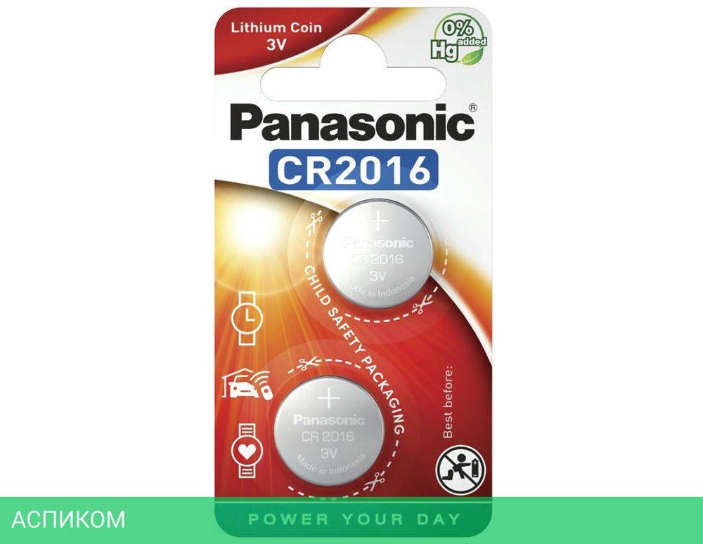 Батарейка Panasonic Lithium CR2016 BL2 (CR-2016EL/2B)
