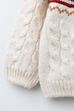 ZARA СВИТЕР С УЗОРОМ «КОСЫ» И ПЕЧЕНЬЕМ, ЭКРЮ