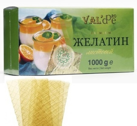 Желатин Говяжий листовой Халяль Val'de 180+bloom, 5 листов