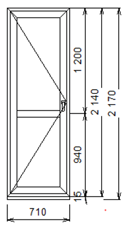 Дверь из ПВХ 2140 х 710 с импостом