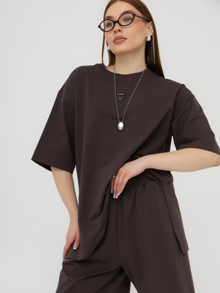 Футболка с разрезами, шоколад