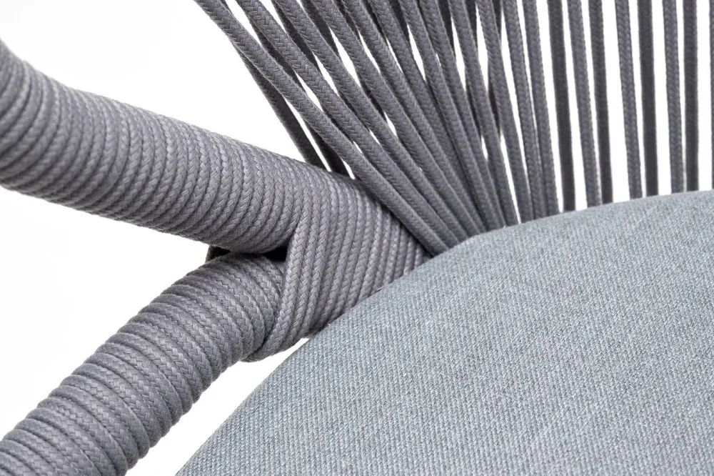 "Милан" стул плетеный из роупа, каркас алюминий белый муар, роуп светло-серый круглый, ткань светло-серая