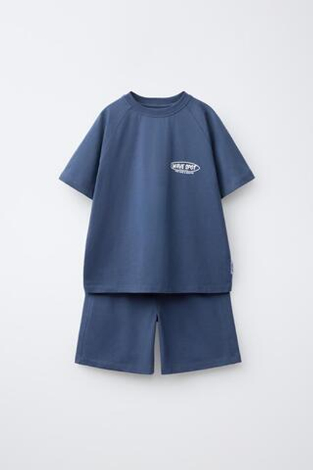 ZARA КОМПЛЕКТ ИЗ ФУТБОЛКИ И ШОРТОВ, СИНИЙ