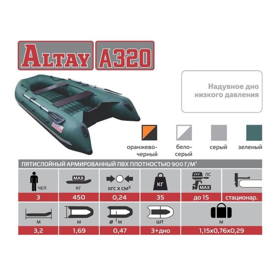 Лодка Тонар Алтай А320 (надувное дно) серый