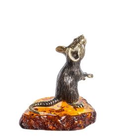 Народные промыслы AM- 397 Фигурка «Крыса на подставке» (латунь, янтарь)