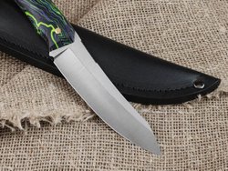 Нож для бушкрафта "Велес", сталь VG-10/Elmax, рукоять микарта (фиолетово-зелёная)