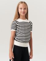 Джемпер для девочки с коротким рукавом AT1012 молочный-черный