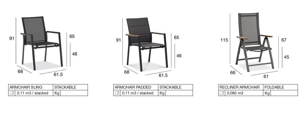 Lyon-Andy 280A+8N, комплект обеденной мебели антрацит/натуральный, алюминий/тик