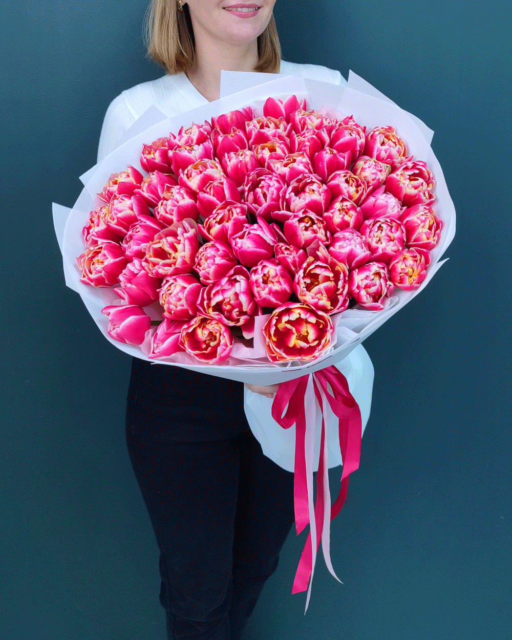 Букет из пионовидных тюльпанов Колумбус,51шт(00468)