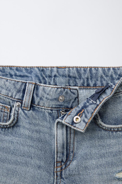 ZARA ДЖИНСОВЫЕ ШОРТЫ С РАЗРЕЗАМИ, ГОЛУБОЙ