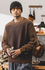 Американский ретро свитер мужской варёный с круглым воротом