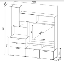 Гостиная "Дуся ДГ 183.1" (дуб бунратти\цемент+дуб бунратти), ДСВ Мебель