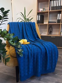 Вязаный плед "Квадраты" 110х170см (морской синий)