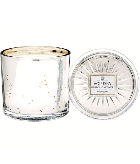 Край позолоченного серебра, свеча в большом стеклянном подсвечнике с крышкой, Voluspa