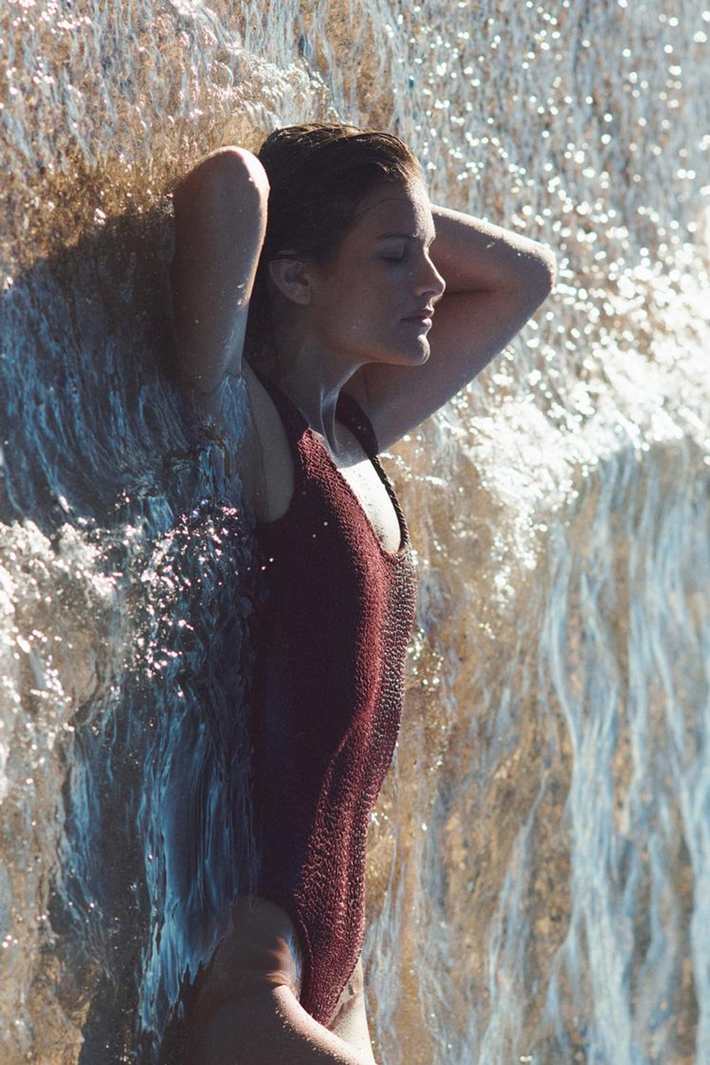 ZARA ФАКТУРНЫЙ КУПАЛЬНИК, КОРИЧНЕВЫЙ