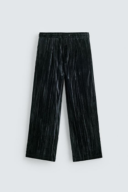 ZARA БАРХАТНЫЕ БРЮКИ СО СКЛАДКАМИ, СИНИЙ/ЧЕРНЫЙ