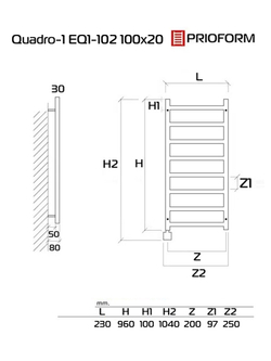 Quadro-1 EQ1 100x20 см Полотенцесушитель электрический