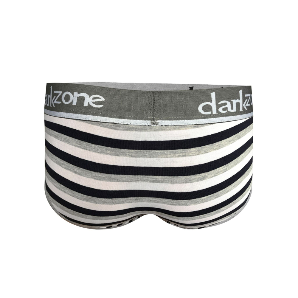 Серые хлопковые трусы-брифы в черно-белую полоску (Размер: XL) (Цвет: серый)