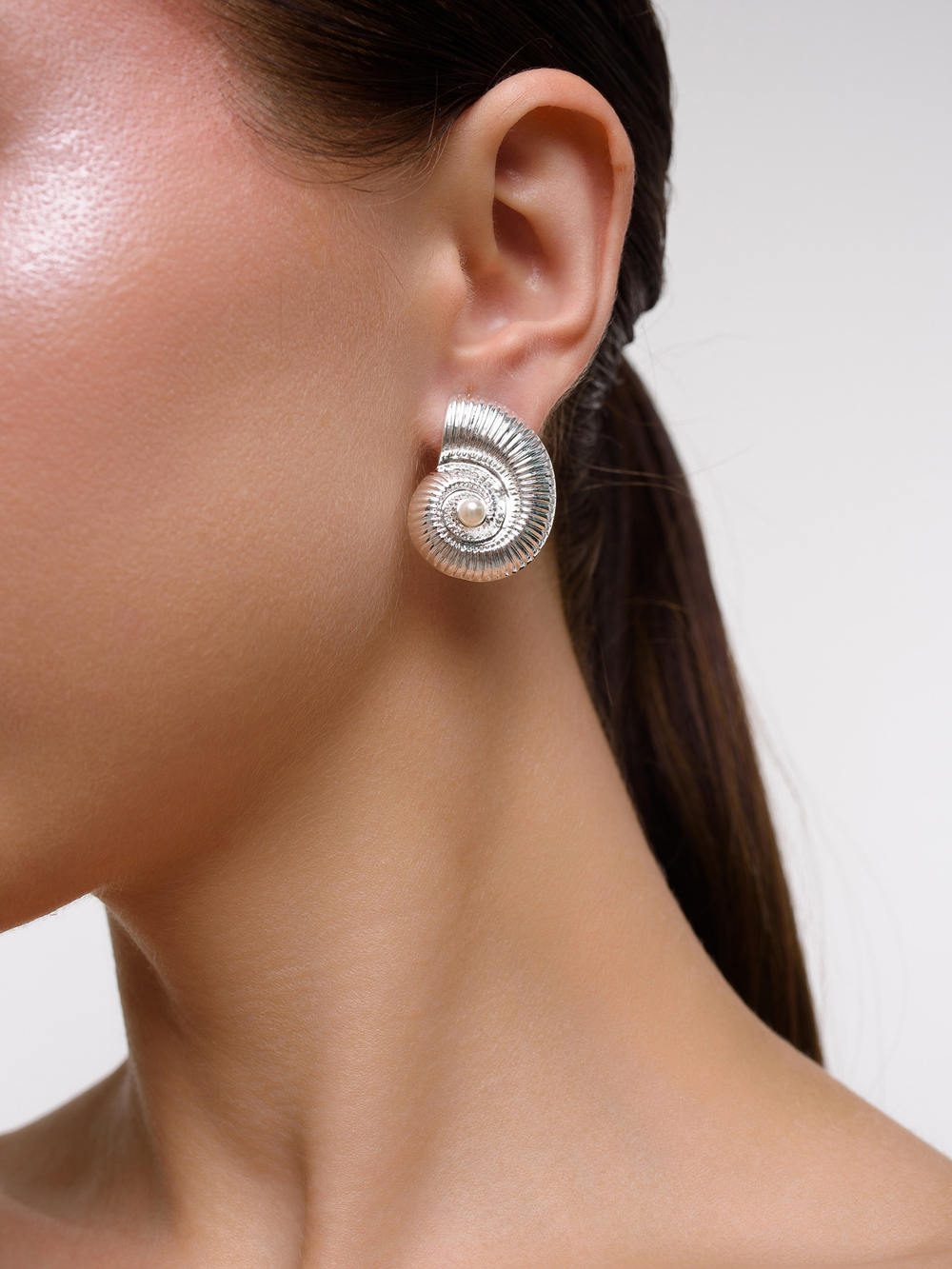 Серьги "Shell Ribbing Pearl" Silver