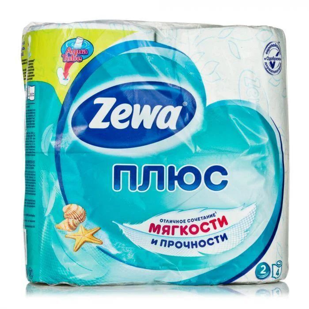 Туалетная бумага Zewa Плюс Белая 2 слоя 4 рулона