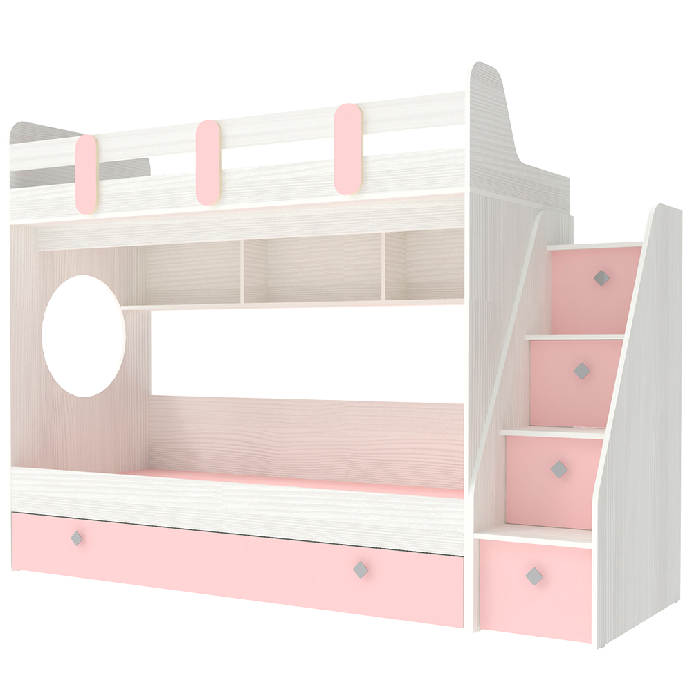 Кровать двухъярусная КарИВи Фортуна-3 Белое Дерево Розовый