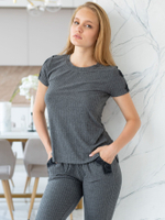 Женский домашний комплект с кружевным декором (Размер: L) (Цвет: серый)