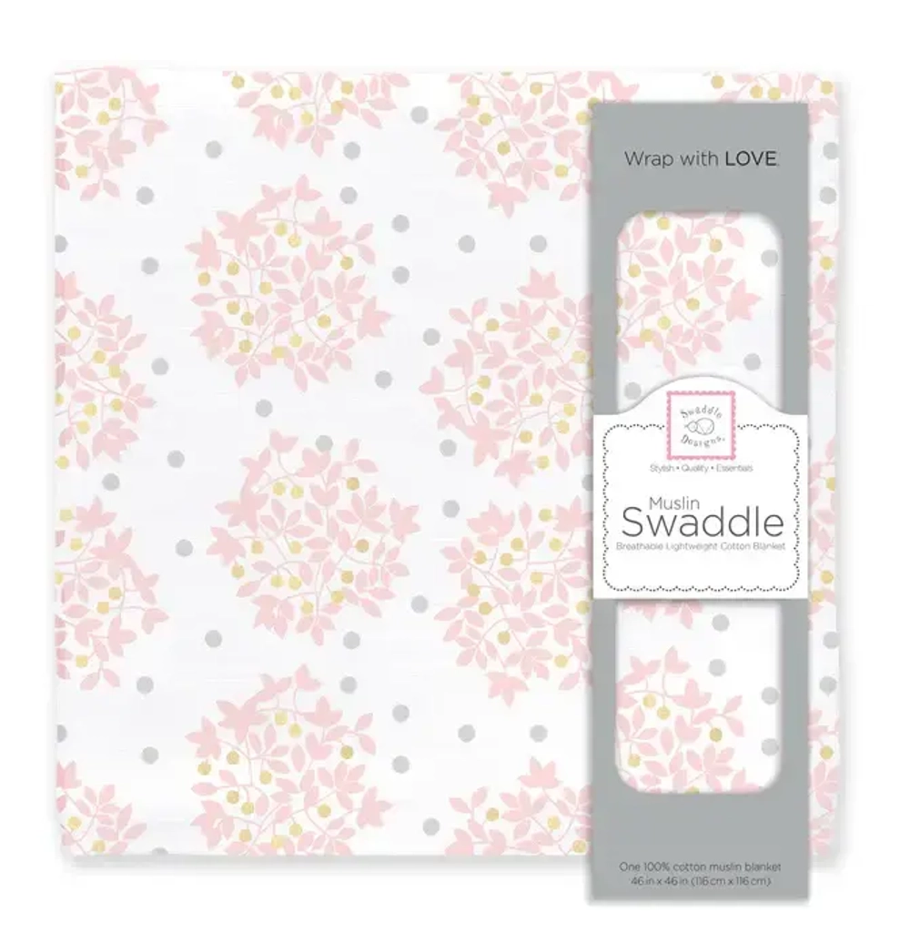 SwaddleDesigns SDM-171P Пеленка муслиновая - Heavenly Floral with Touch of Gold Shimmer, Pink