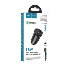 Разделитель автомобильный Hoco Z39 Farsighted dual port QC3.0 Car charger с кабелем Lightning (2USB: 3.6V-6.5V &amp; 3A 18W) Черный