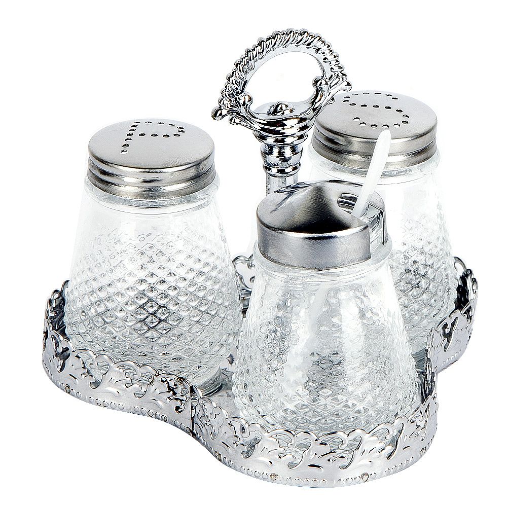 Набор для специй 3 пр (солонка, перечница, баночка для горчицы) на металлической подставке