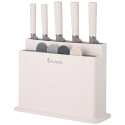 НАБОР AGNESS ИЗ 10ПР: 5 НОЖЕЙ, 4 ДОСКИ И ПОДСТАВКА, ЦВЕТ: БЕЛО-СЕРЫЙ