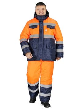 Костюм зимний "Зарница" полукомбинезон (оранжевый/синий)