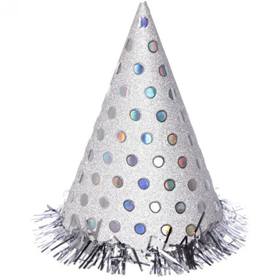 Колпак праздничный «Блеск» 20см с мишурой, цвет серебро