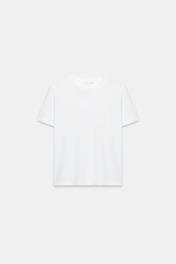 ZARA ФУТБОЛКА В СТИЛЕ РУСТИК С КОРОТКИМИ РУКАВАМИ, БЕЛЫЙ