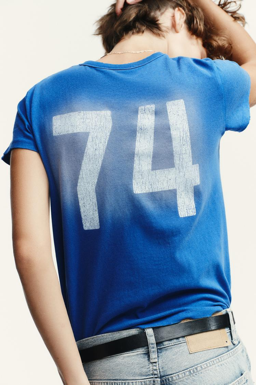 ZARA ФУТБОЛКА С ЭФФЕКТОМ ПОТЕРТОСТИ И НАДПИСЬЮ, СИНИЙ