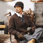 Американский ретро 810g кардиган свитер мужской зимний толстой прилив бренд ленивый ветер вязаный свитер с V-образным вырезом мужское пальто