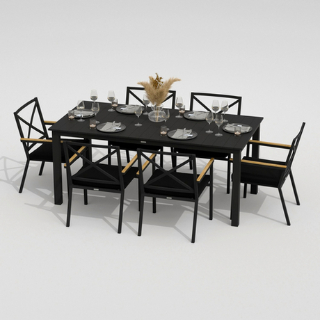 Обеденная группа Ideal Patio ДОЛЛА ФЕСТА каркас карбон, стол алюминий 180, ткань черная